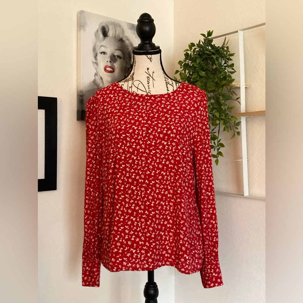 J.Crew blouse red with white tulips Size S